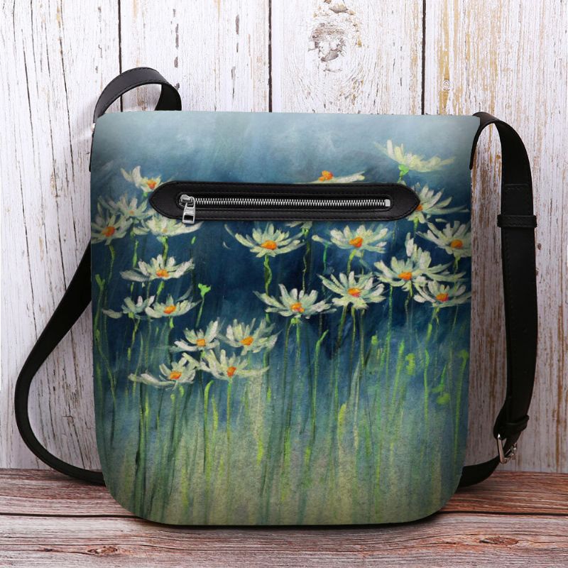 Kvinnor Filt Blommor Mönstertryck Crossbody Bag Axelväska