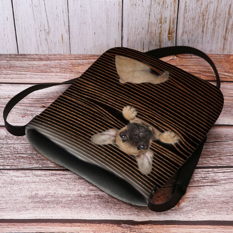 Kvinnor Filt Casual Stripe Söt 3d Dog Printing Mönster Crossbody Bag Axelväska