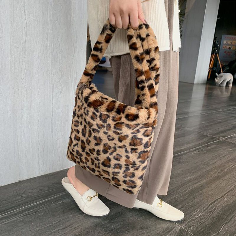 Kvinnor Filt Mjukt Leopardmönster Söt Casual Personality Axelväska Crossbody-väska