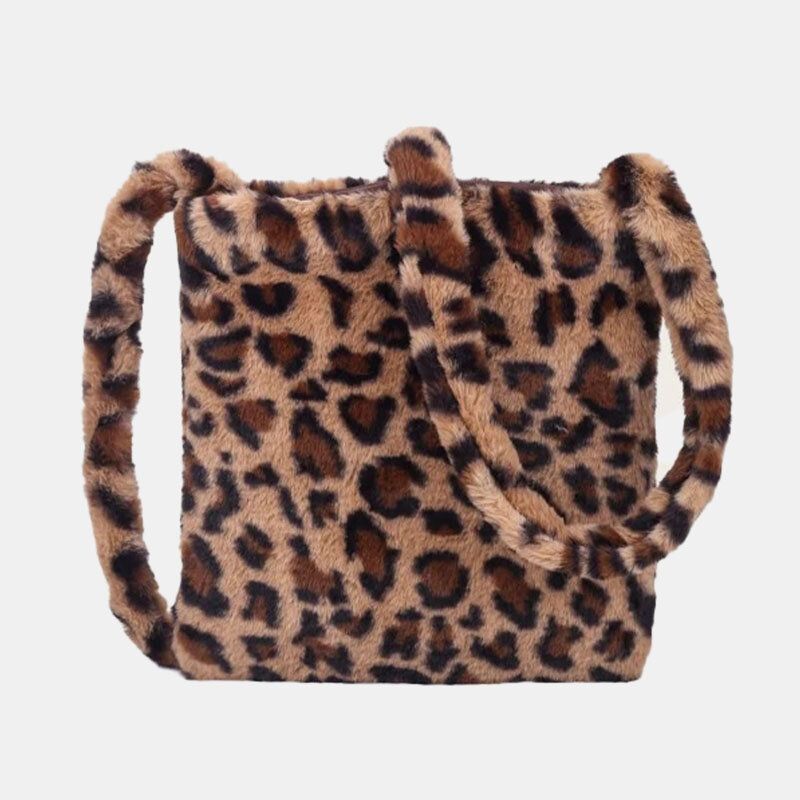 Kvinnor Filt Mjukt Leopardmönster Söt Casual Personality Axelväska Crossbody-väska