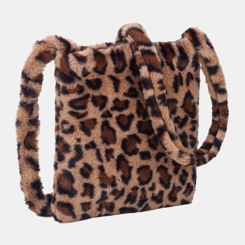 Kvinnor Filt Mjukt Leopardmönster Söt Casual Personality Axelväska Crossbody-väska