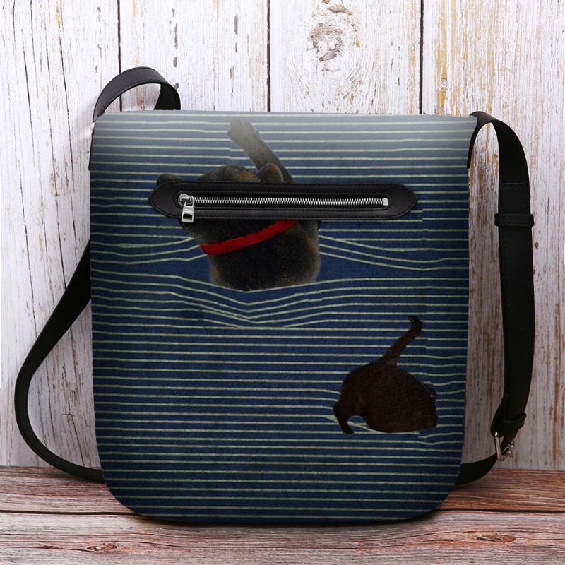 Kvinnor Kändes Söt Casual Cartoon Cat Stripes Mönster Crossbody Bag Axelväska