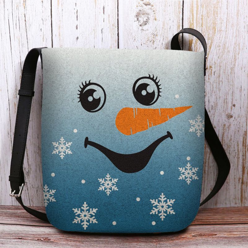 Kvinnor Kändes Söt Festlig Jul Leende Snowman Snowflakes Print Crossbody Bag Axelväska