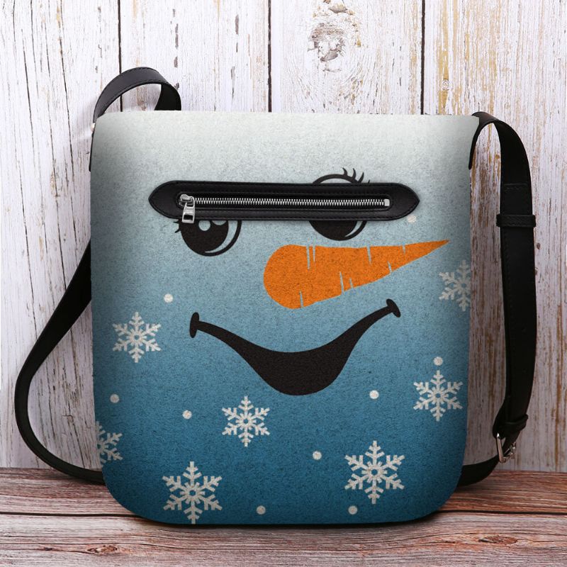 Kvinnor Kändes Söt Festlig Jul Leende Snowman Snowflakes Print Crossbody Bag Axelväska