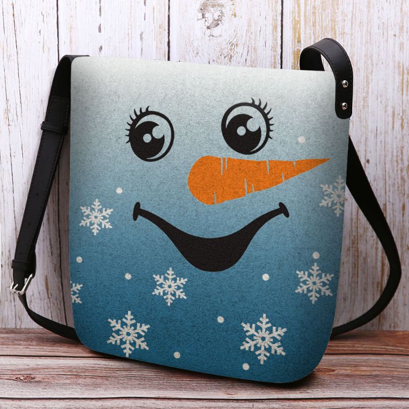 Kvinnor Kändes Söt Festlig Jul Leende Snowman Snowflakes Print Crossbody Bag Axelväska