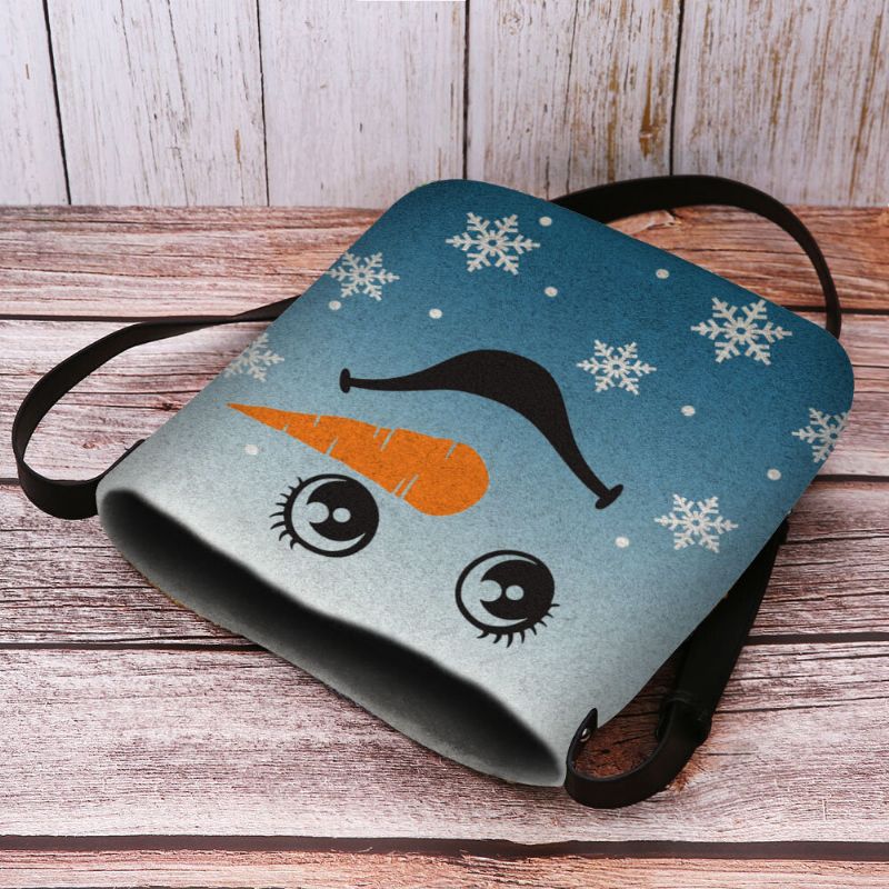 Kvinnor Kändes Söt Festlig Jul Leende Snowman Snowflakes Print Crossbody Bag Axelväska