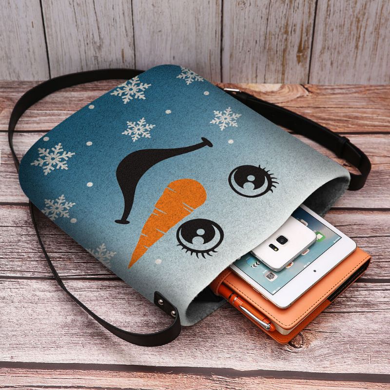 Kvinnor Kändes Söt Festlig Jul Leende Snowman Snowflakes Print Crossbody Bag Axelväska