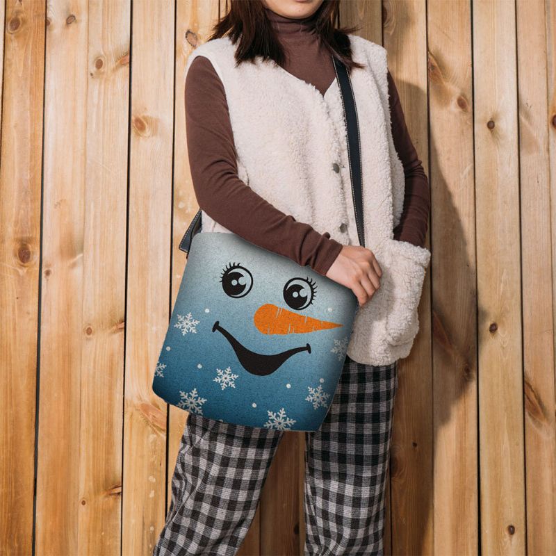 Kvinnor Kändes Söt Festlig Jul Leende Snowman Snowflakes Print Crossbody Bag Axelväska