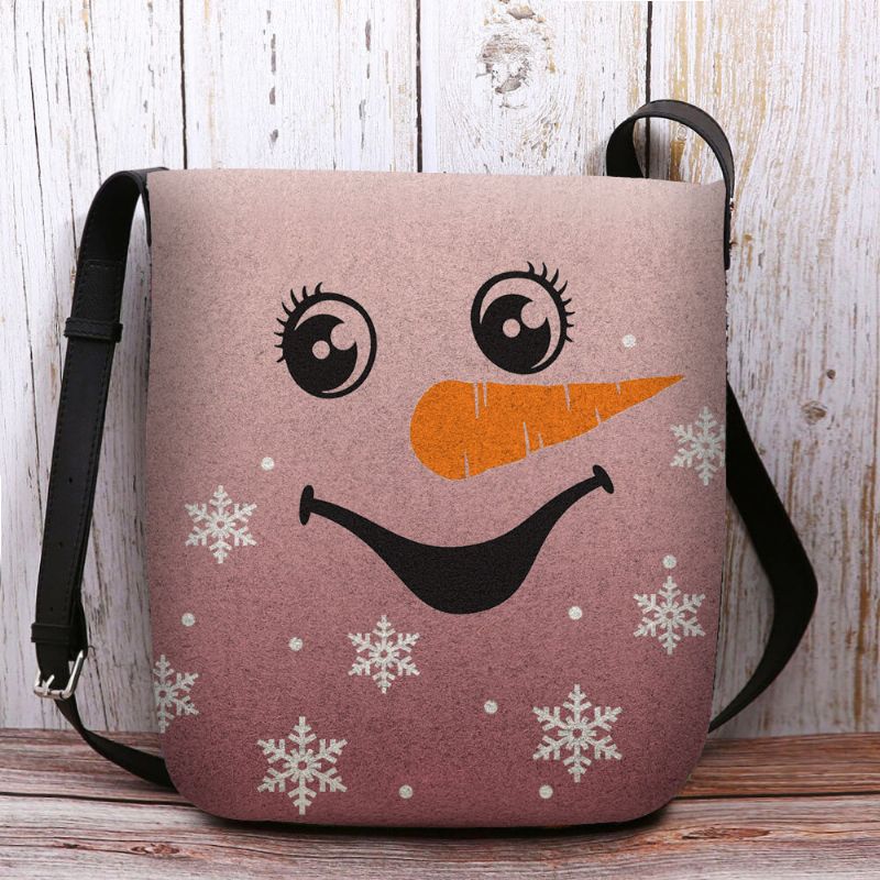 Kvinnor Kändes Söt Festlig Jul Leende Snowman Snowflakes Print Crossbody Bag Axelväska