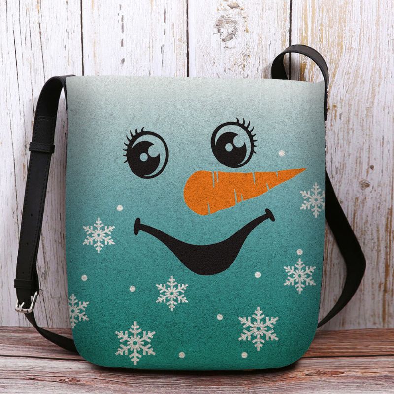 Kvinnor Kändes Söt Festlig Jul Leende Snowman Snowflakes Print Crossbody Bag Axelväska