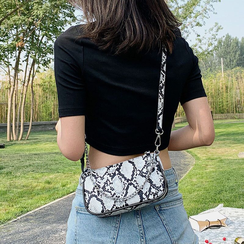 Kvinnor Orm-skinn Patternn Enfärgad Casual Mode Axelväska Cross Body Bag