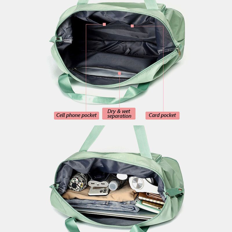 Kvinnor Oxford Dry Wet Separation Gymväska Skalbar Vikbar Design Crossbody-väska Stor Kapacitet Fast Rem Vattentät Bärbar Resväska