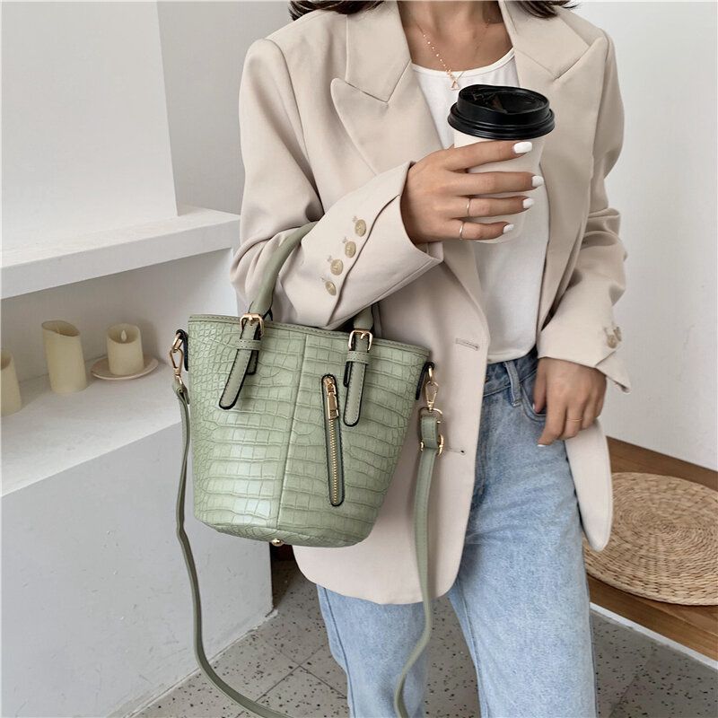 Kvinnor Pu Läder Alligator Mönster Sömmar Casual Mode Handväska Crossbody Bag