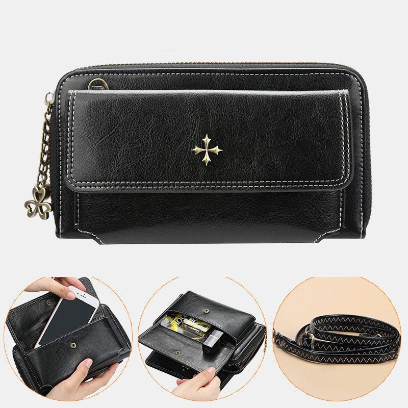 Kvinnor Pu Läder Cross Flower Tofs Stor Kapacitet Multi-card Slot Telefonväska Crossbody Bag Axelväska