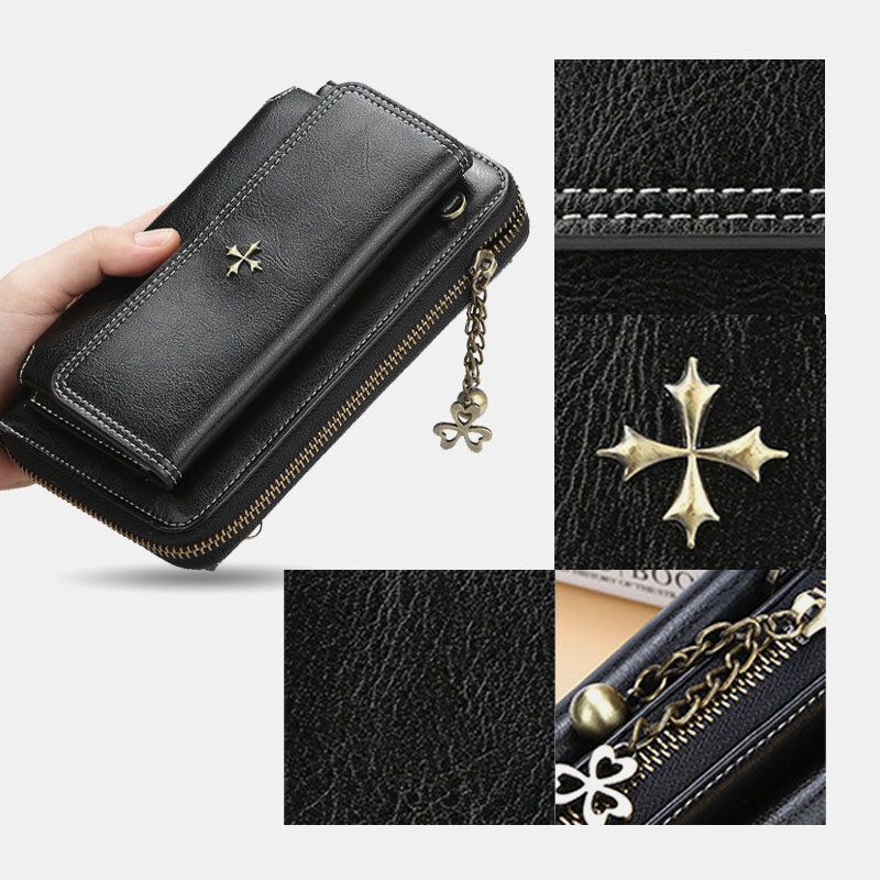 Kvinnor Pu Läder Cross Flower Tofs Stor Kapacitet Multi-card Slot Telefonväska Crossbody Bag Axelväska