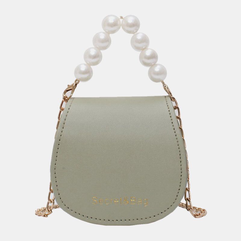 Kvinnor Pu Läder Pearl Chain Handväska Axelväska Crossbody-väskor