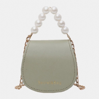 Kvinnor Pu Läder Pearl Chain Handväska Axelväska Crossbody-väskor