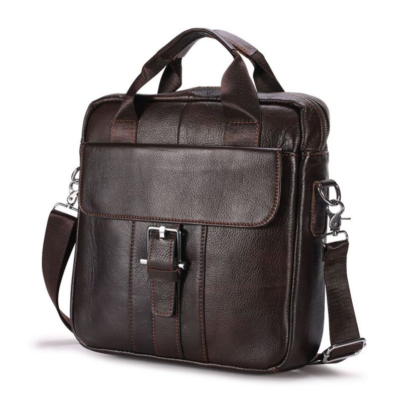 Män Äkta Läder Crossbody-väska Med Stor Kapacitet Vintage Business Solid Portfölj Axelväska Messenger Bag