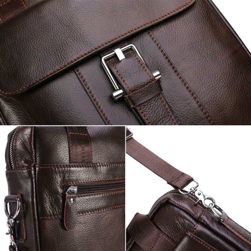 Män Äkta Läder Crossbody-väska Med Stor Kapacitet Vintage Business Solid Portfölj Axelväska Messenger Bag