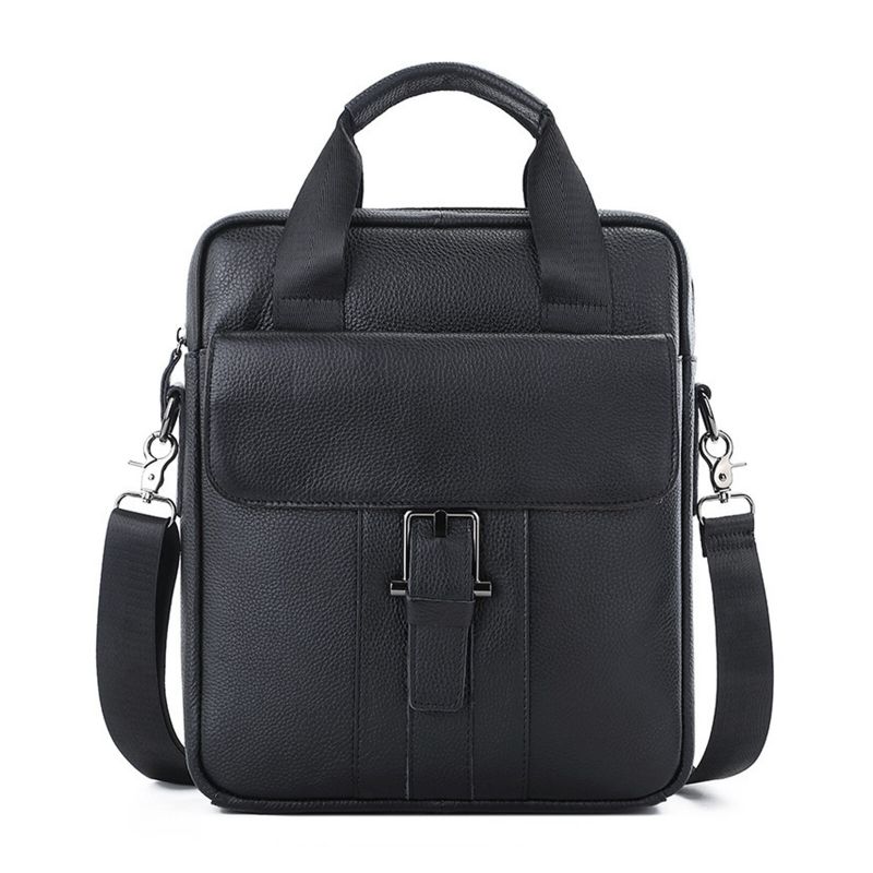 Män Äkta Läder Crossbody-väska Med Stor Kapacitet Vintage Business Solid Portfölj Axelväska Messenger Bag