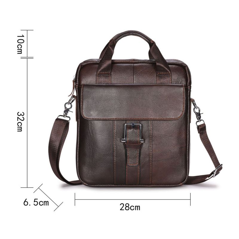 Män Äkta Läder Crossbody-väska Med Stor Kapacitet Vintage Business Solid Portfölj Axelväska Messenger Bag