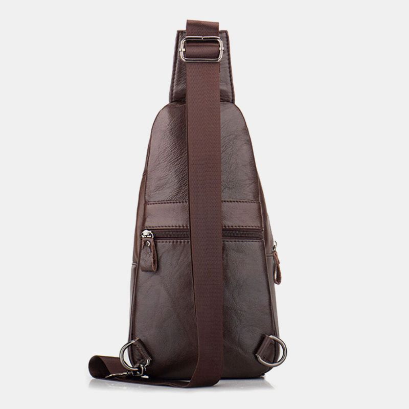 Män Äkta Läder Flerfickor Med Stor Kapacitet Vintage First Layer Cowhide Crossbody-väskor Axelväska Bröstväska