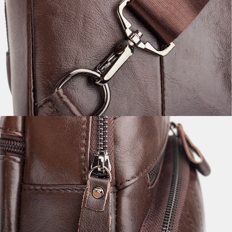 Män Äkta Läder Flerfickor Med Stor Kapacitet Vintage First Layer Cowhide Crossbody-väskor Axelväska Bröstväska