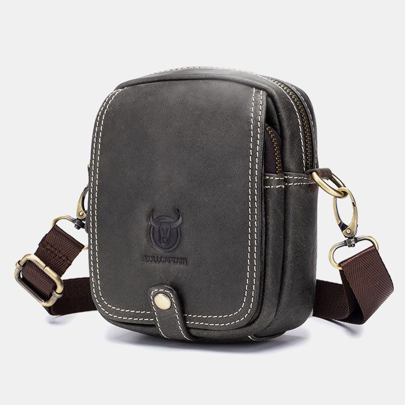 Män Äkta Läder Flerlager Casual Crossbody-väska Axelväska