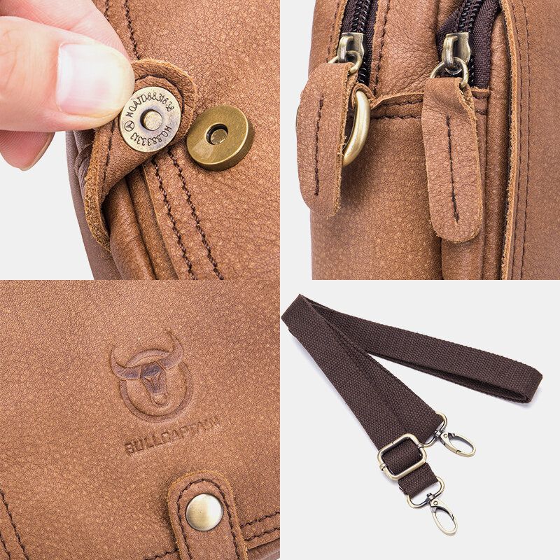 Män Äkta Läder Flerlager Casual Crossbody-väska Axelväska