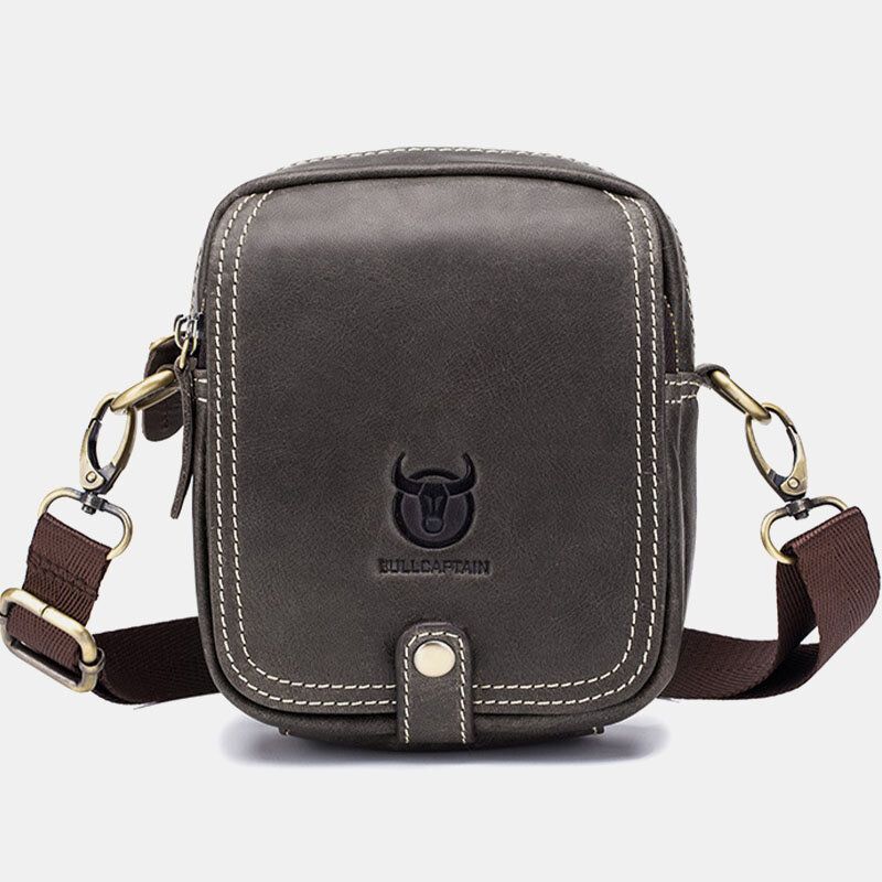 Män Äkta Läder Flerlager Casual Crossbody-väska Axelväska