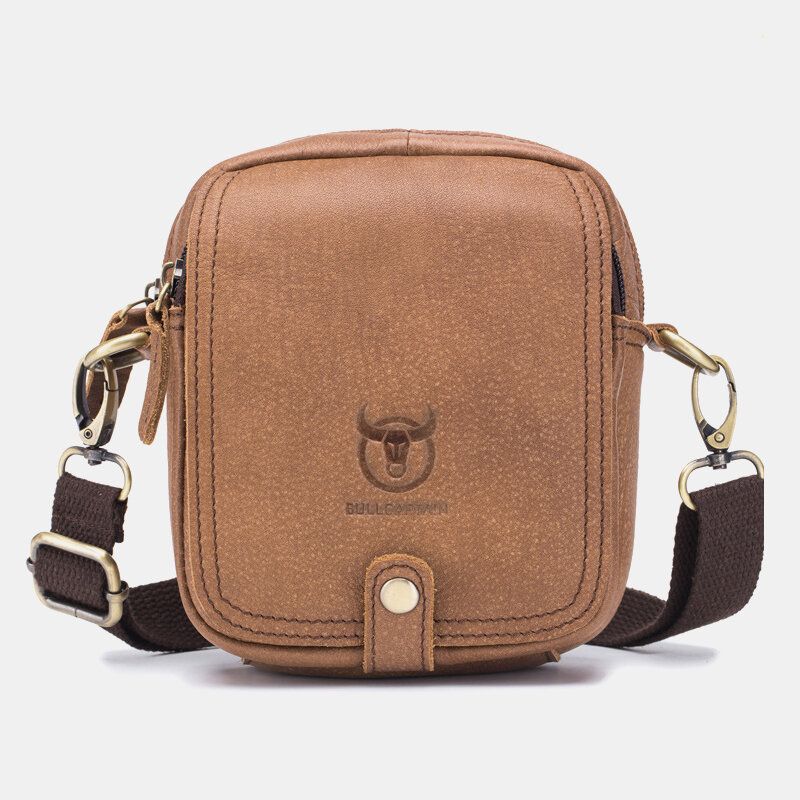 Män Äkta Läder Flerlager Casual Crossbody-väska Axelväska