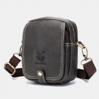 Män Äkta Läder Flerlager Casual Crossbody-väska Axelväska