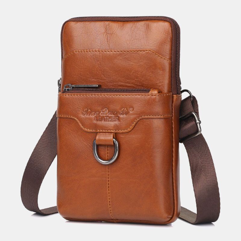 Män Äkta Läder Kohud Vintage Business 65 Tums Telefonväska Crossbody Väska Midjeväska Sling Bag