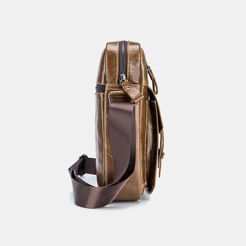 Män Äkta Läder Multi-pocket Anti-stöld Crossbody Bag Axelväska