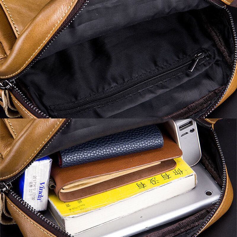 Män Äkta Läder Multi-pocket Anti-stöld Crossbody Bag Axelväska