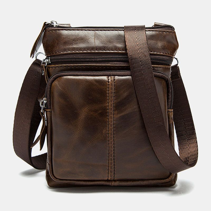 Män Äkta Läder Multi-pocket Casual Business 63-tums Telefonväska Crossbody-väskor First Layer Kohud Axelväska