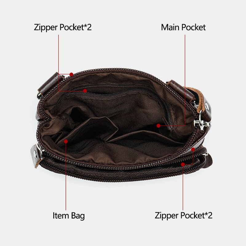 Män Äkta Läder Multi-pocket Casual Business 63-tums Telefonväska Crossbody-väskor First Layer Kohud Axelväska