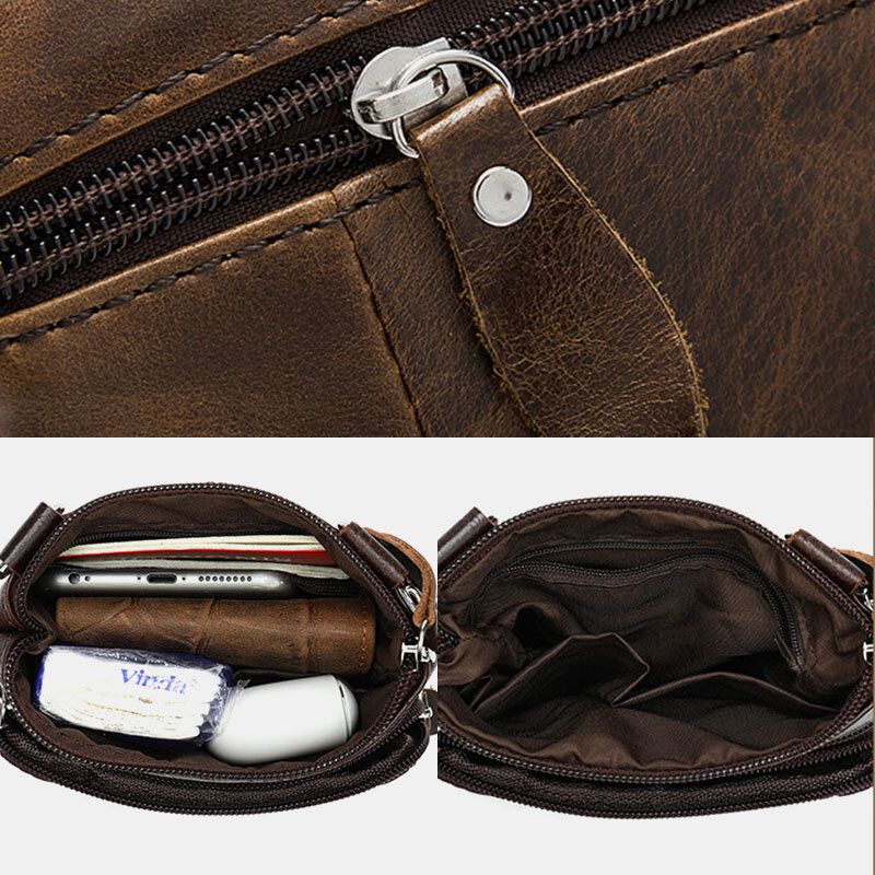 Män Äkta Läder Multi-pocket Casual Business 63-tums Telefonväska Crossbody-väskor First Layer Kohud Axelväska