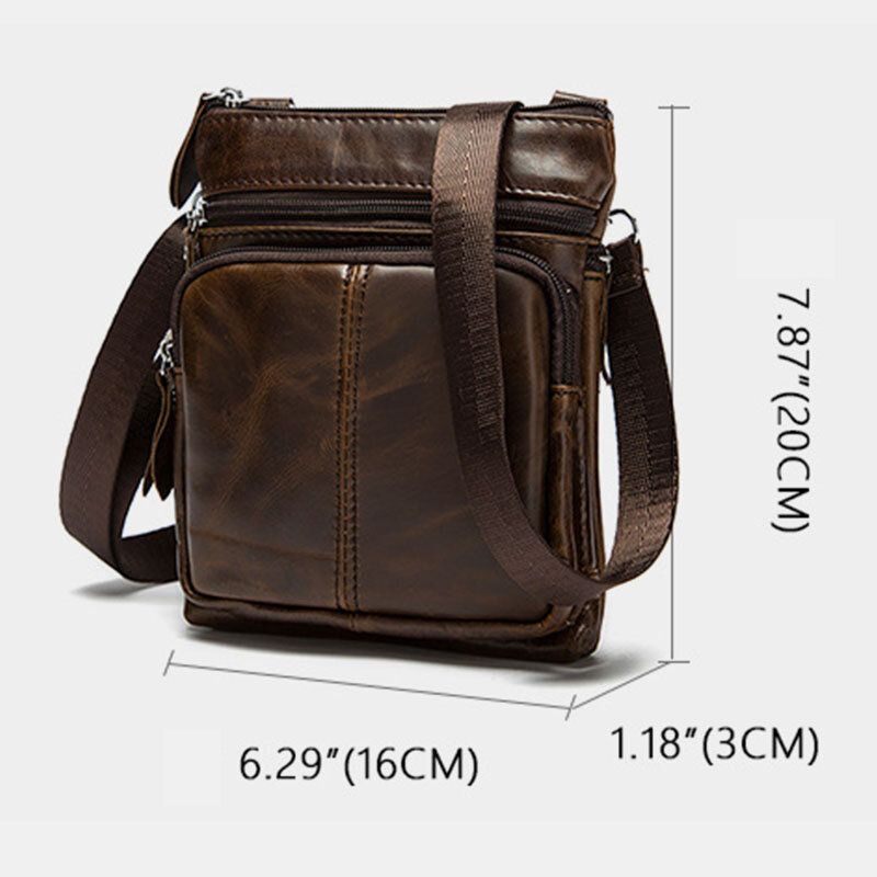 Män Äkta Läder Multi-pocket Casual Business 63-tums Telefonväska Crossbody-väskor First Layer Kohud Axelväska