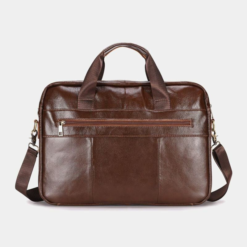 Män Äkta Läder Multi-pocket Vintage 14 Tums Bärbar Datorväska Messenger Bag Crossbody-väskor Axelväska Portfölj