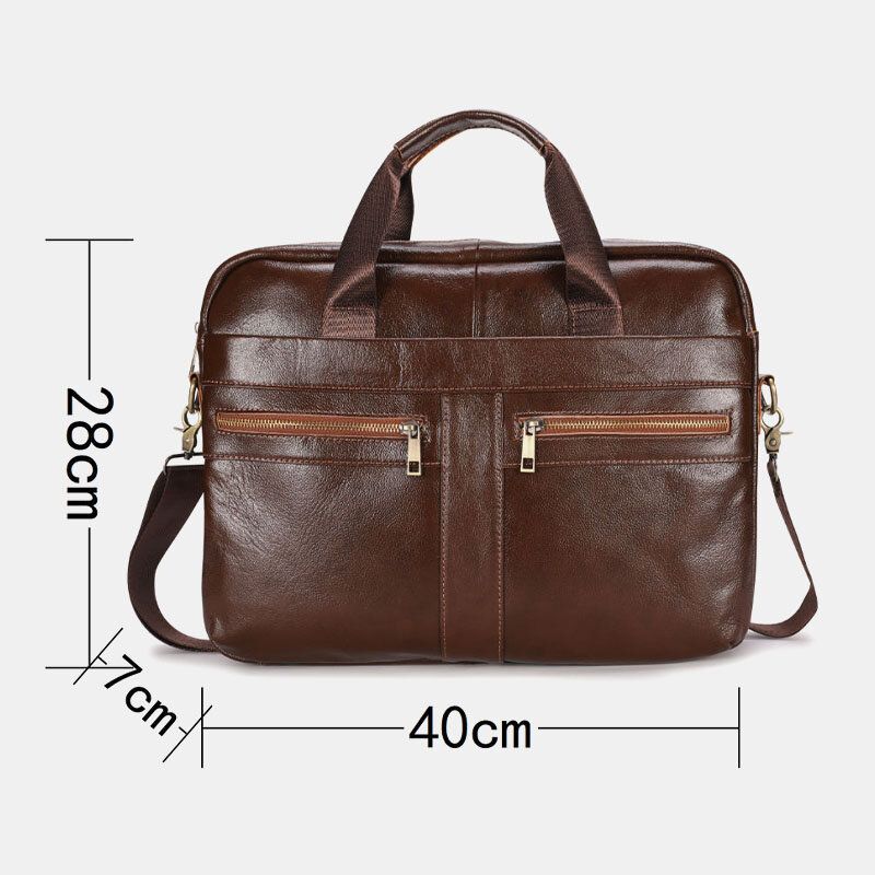 Män Äkta Läder Multi-pocket Vintage 14 Tums Bärbar Datorväska Messenger Bag Crossbody-väskor Axelväska Portfölj