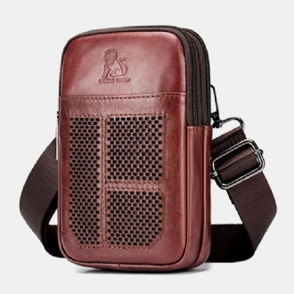 Män Äkta Läder Retro Business Casual Enfärgat Läder Kohud Multi-carry Midjeväska Crossbody-väska