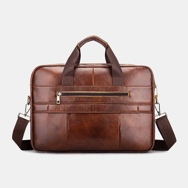 Män Äkta Läder Retro Business Multifunktions 13-tums Bärbar Datorväska Handväska Portfölj Crossbody-väska