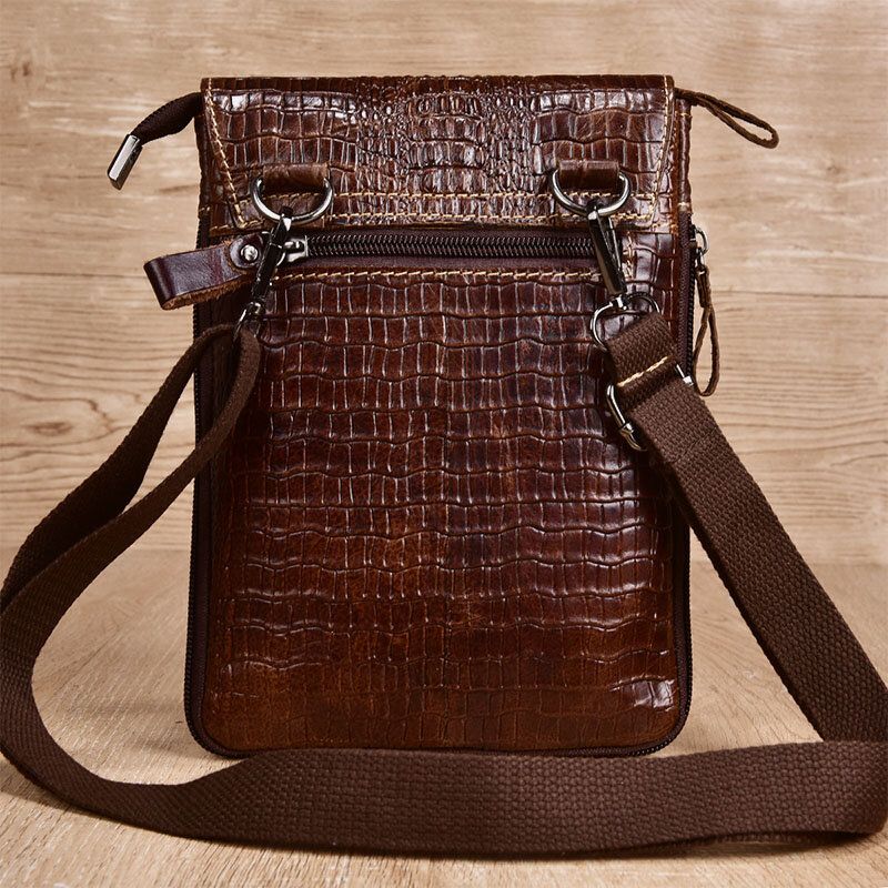 Män Äkta Läder Slitstark Krokodiltextur Casual Crossbody-väska Axelväska