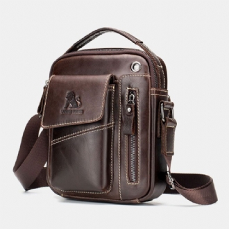 Män Äkta Läder Slitstarkt Hörlurshål Multi-pocket Vintage Crossbody Bag Axelväska