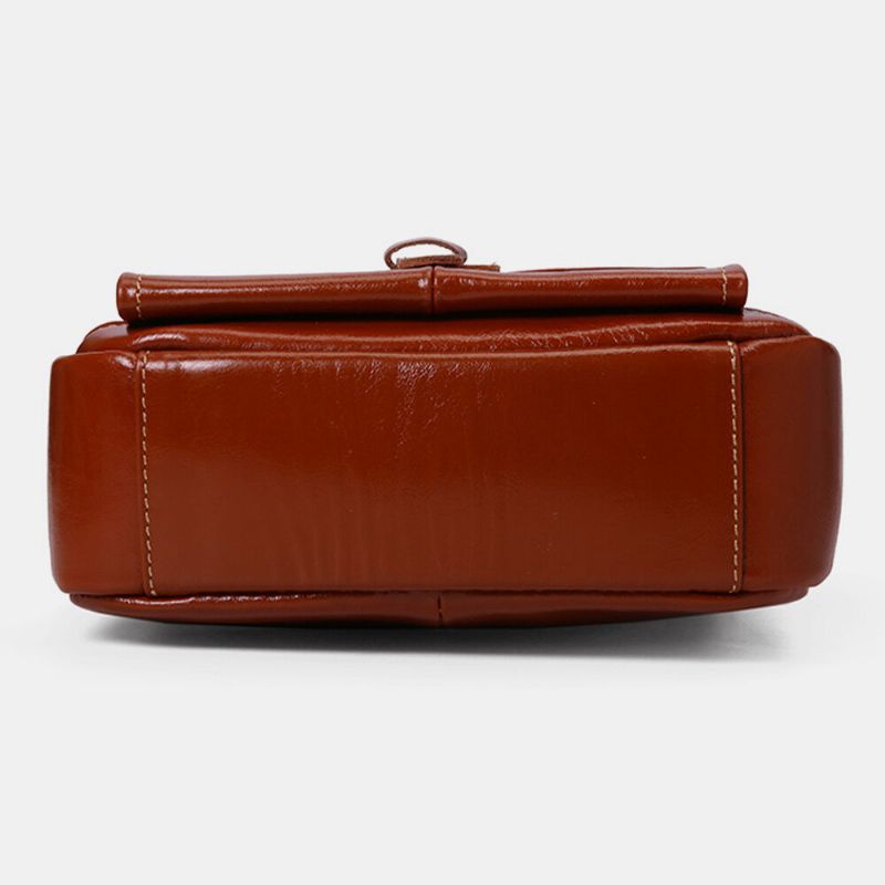 Män Äkta Läder Stor Kapacitet Vintage Business Crossbody Bag Axelväska