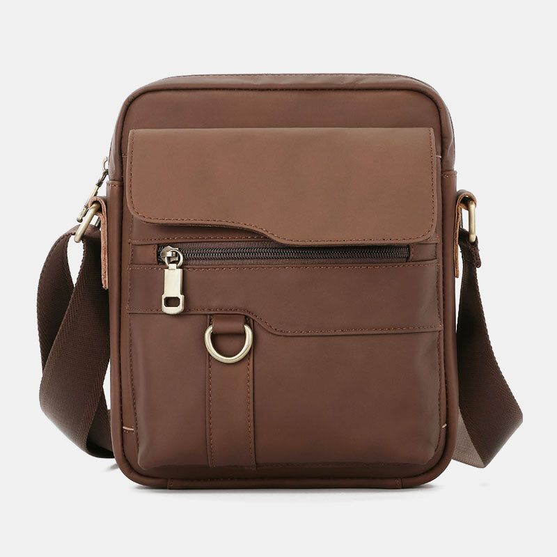 Män Äkta Läder Stor Kapacitet Vintage Casual 65 Tums Telefonväska Crossbody-väska Axelväska Messenger Portfölj