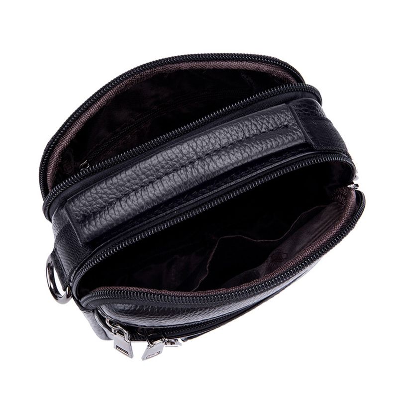 Män Äkta Läder Vintage Enfärgad Crossbody-väska Stor Kapacitet Slitstark Axelväska