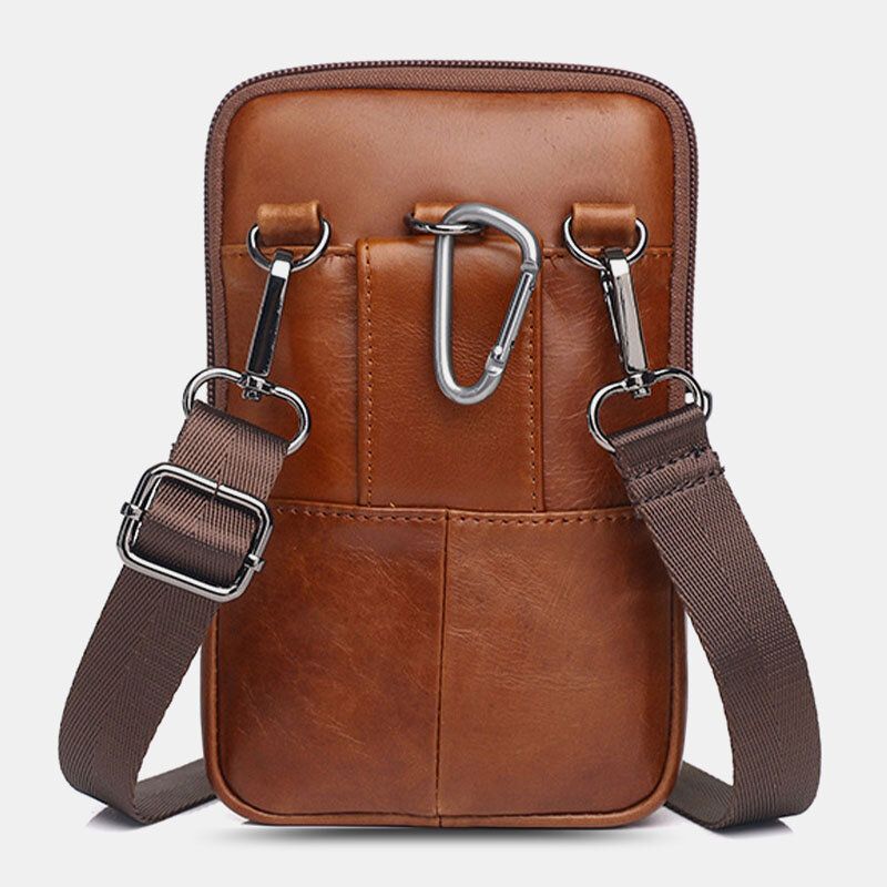 Män Äkta Läder Vintage Multi-card Slot 65 Tums Mini Telefonväska Crossbody Väska Midjeväska Kohudsväska