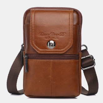 Män Äkta Läder Vintage Multi-card Slot 65 Tums Mini Telefonväska Crossbody Väska Midjeväska Kohudsväska